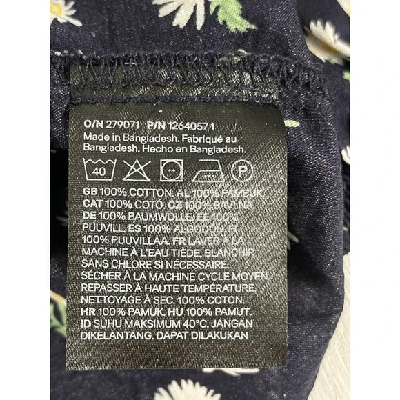 H&M Navy Yellow Daisy Floral Tie Front Blouce Puff Sleeves Top Woman's Size S - Picture 12 of 16